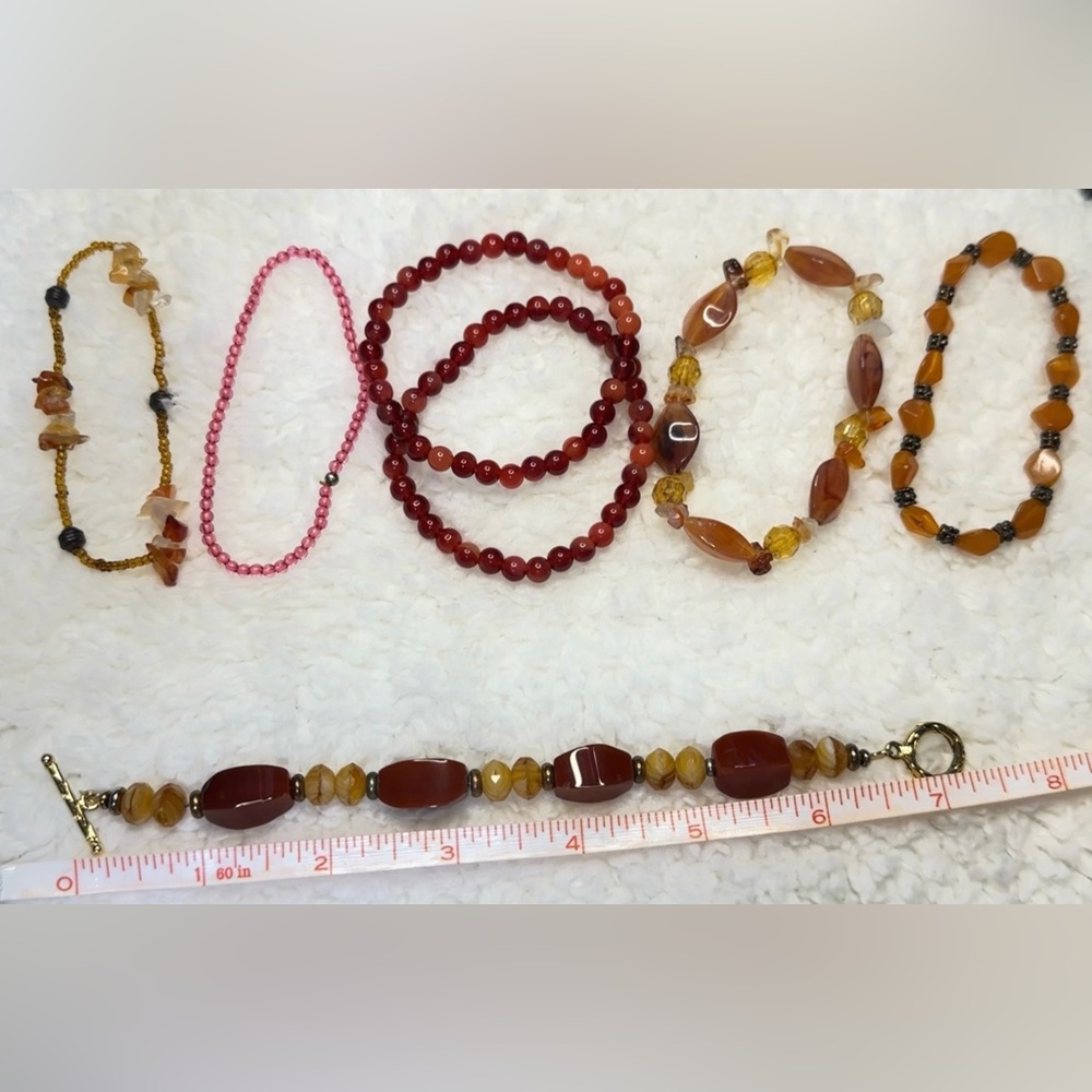 Handmade Red Gold Beaded‎ Bracelet Set Boho Stretch Jewelry